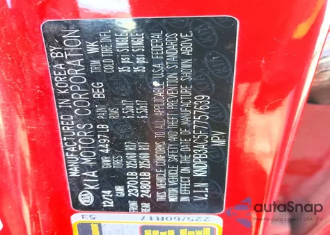 2015 Kia Sportage Lx z USA, uszkodzony, nr VIN KNDPB3AC5F7757639